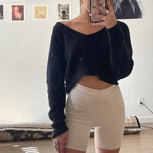 Free People Black Cropped Knit Sweater